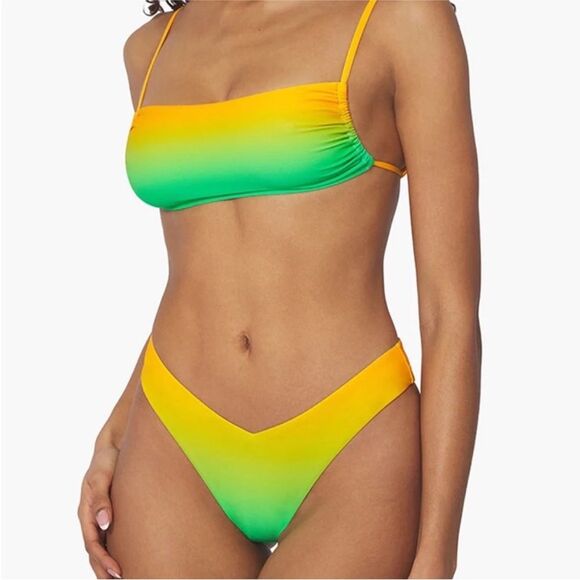 WEWOREWHAT Leigh Gradient Bikini Top Ruched Tie Back Square Neck Medium NWT - Picture 6 of 9